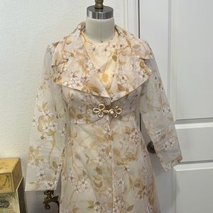 Handmade vintage formal or wedding maxi dress Long sleeve with sheer overlay 2pc